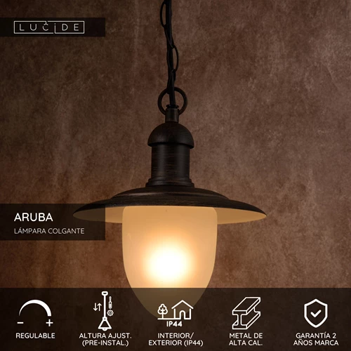 Lucide ARUBA - Lámpara colgante Dentro/Fuera - Ø 25 cm - 1xE27 - IP44 - Marrón óxido - USP
